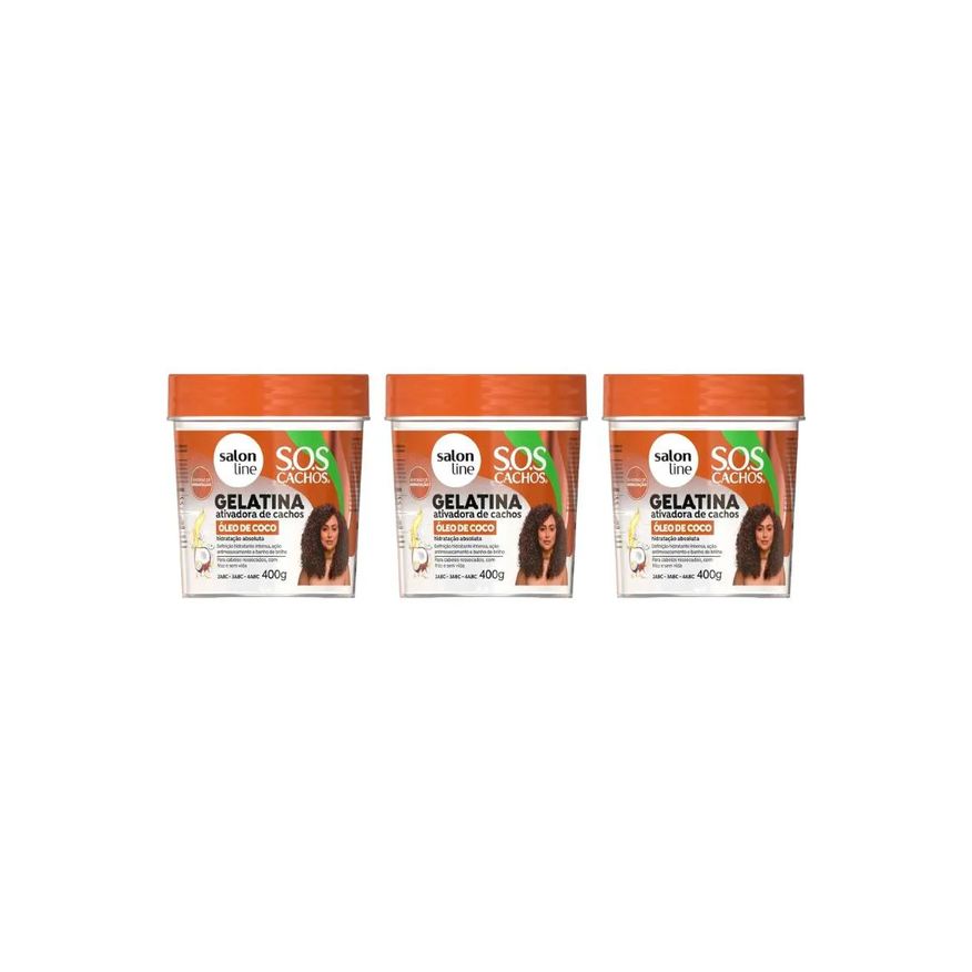 Salon Line Gelatina Capilar 400g Sos Cachos Oleo Coco - 3un