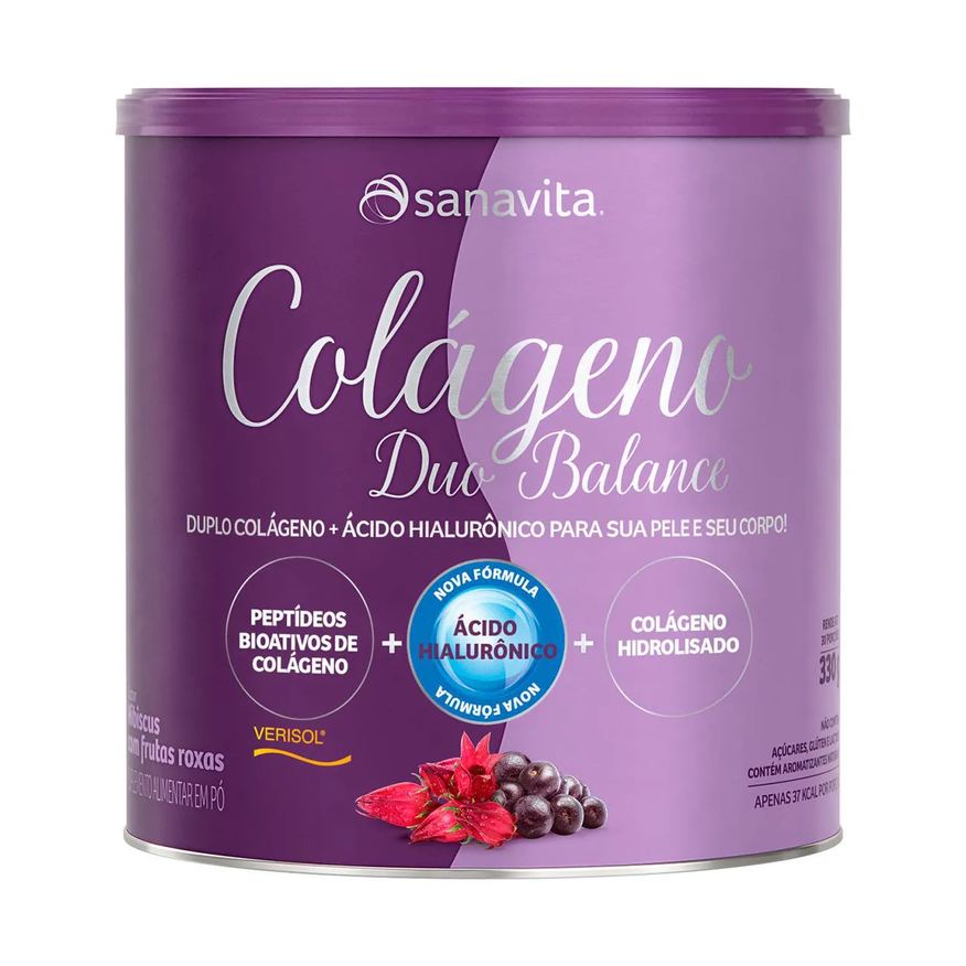 Sanavita Colágeno Duo Balance Hibiscus com Frutas Roxas Sem Açúcar 330g