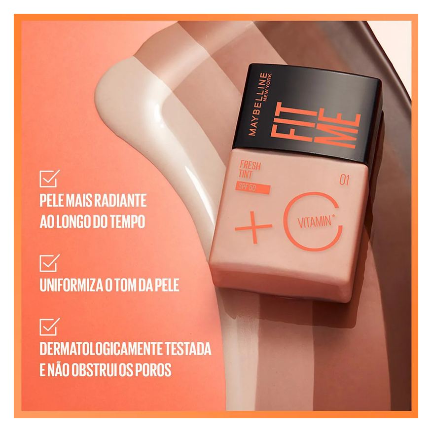 Maybelline Base Líquida NY Fit Me Fresh Tint Vitamina C FPS 50 30ml - Cor 06