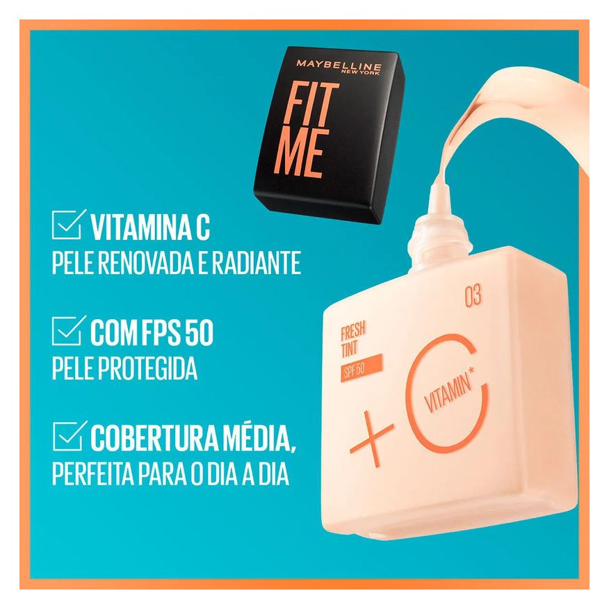 Maybelline Base Líquida NY Fit Me Fresh Tint Vitamina C FPS 50 30ml - Cor 08