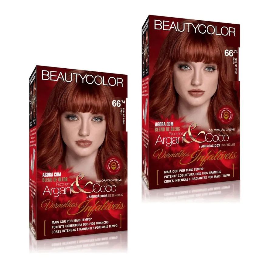 Beauty Color Tintura 66.74 Ruivo Doce de Leite (kit C/02 Un)