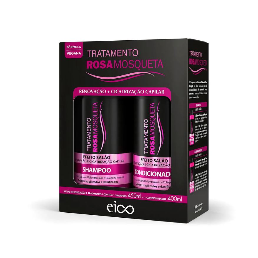 Eico Kit Rosa Mosqueta Efeito Salão Shampoo 450ml + Condicionador 400ml