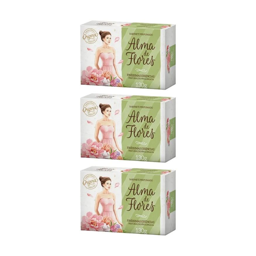 Alma de Flores Sabonete 130g Finissimas Essencias - Kit C / 3un