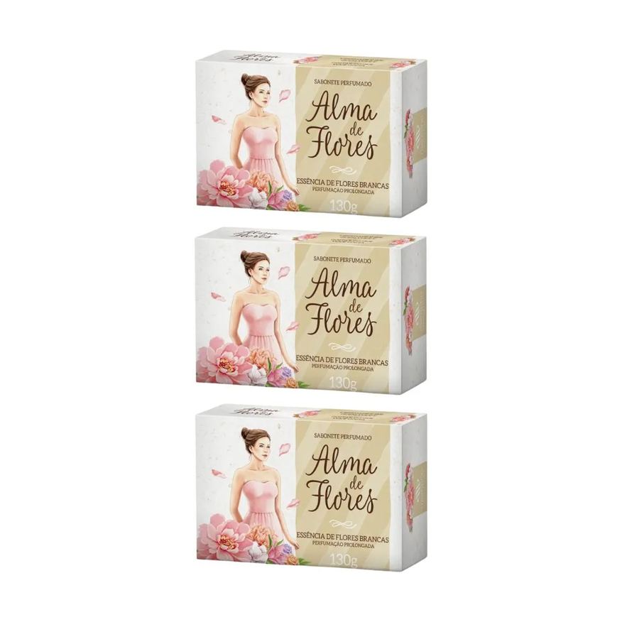 Alma de Flores Sabonete 130g Flores Brancas - Kit C/3un