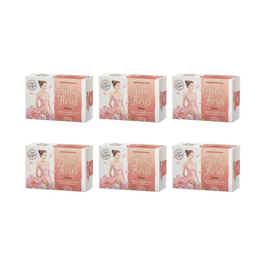 Alma de Flores Sabonete 130g Floral Rose - Kit C / 6un