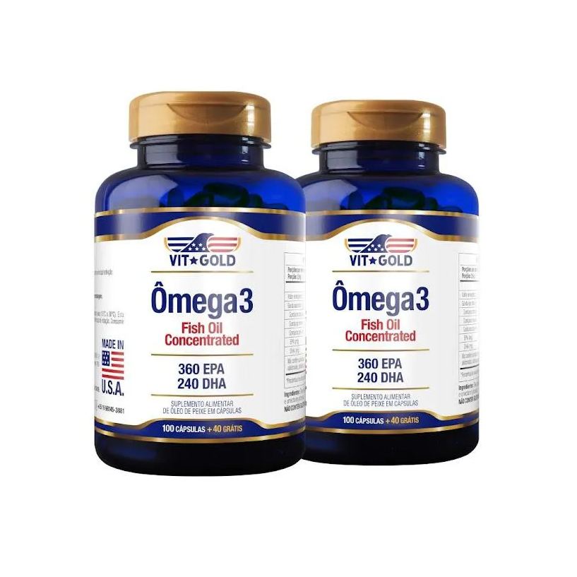 Vit Gold Kit 2x Ômega 3 Fish Oil Óleo de Peixe 1000 Vitgold 100 Cápsulas