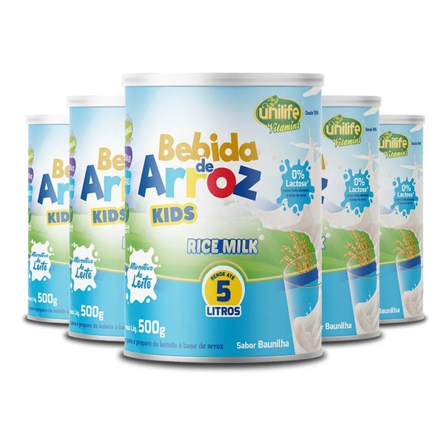 Unilife Kit 5 Bebida de Arroz Kids Sabor Baunilha 500g