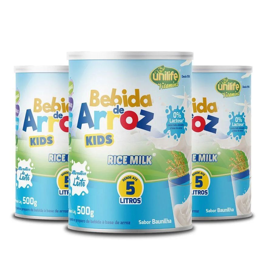 Unilife Kit 3 Bebida de Arroz Kids Sabor Baunilha 500g