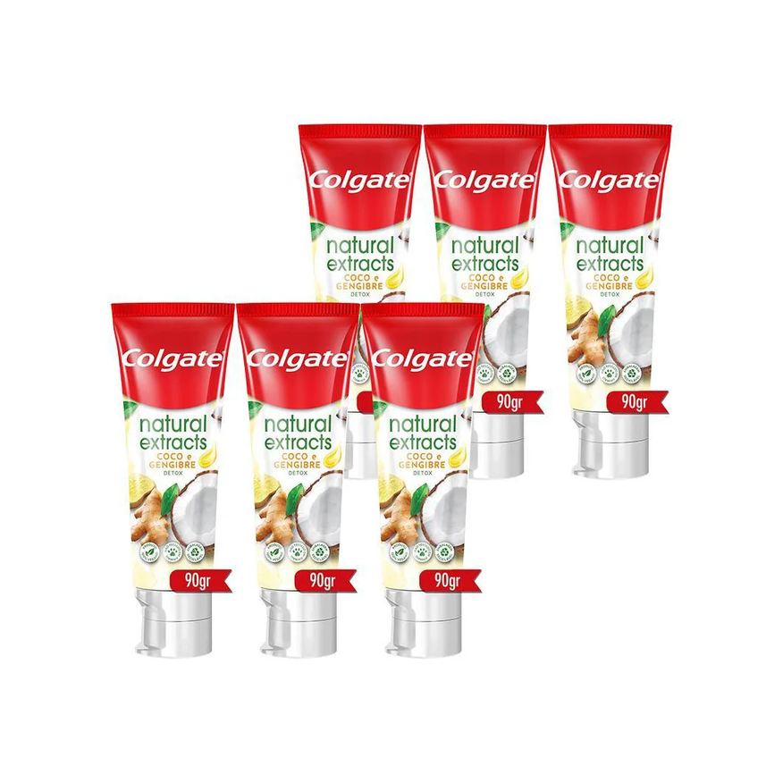 Colgate Creme Dental Natural Extracts Detox Coco e Gengibre 90g 6 unidades