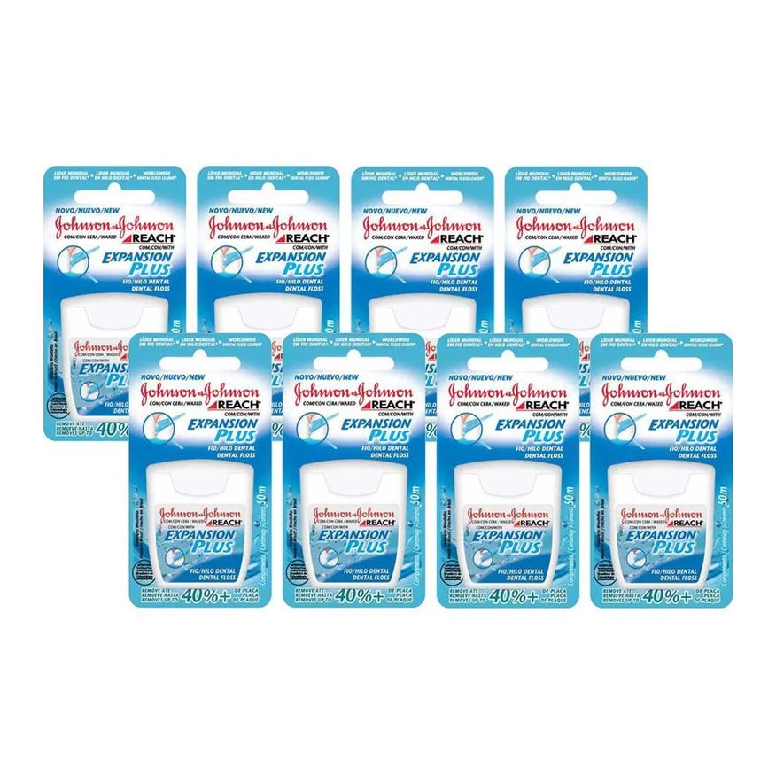 Reach Kit 8 Fios Dentais J&j Expansion Plus Regular 50m