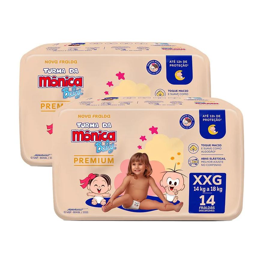 Turma da Mônica Baby Kit 2 Fralda Premium Jumbo XXG com 14un cada