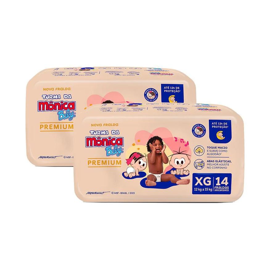 Turma da Mônica Baby Kit 2 Fralda Premium Jumbo XG com 14un cada