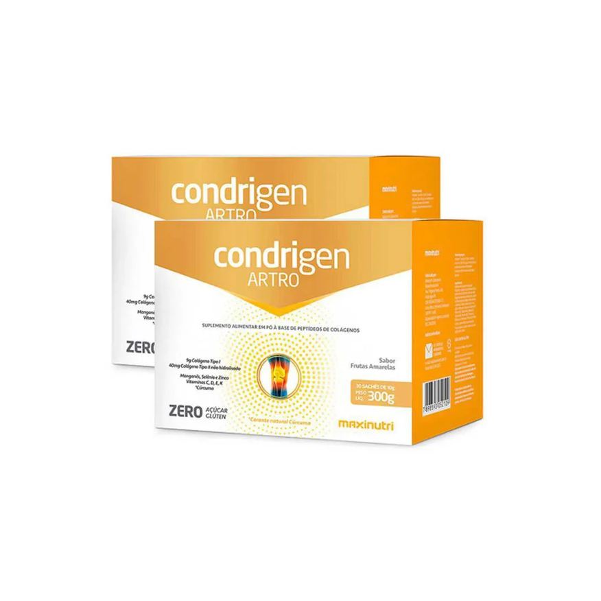 Maxinutri Kit 2x Condrigen Artro Colágeno Tipo 1 e 2 Sachê Frutas Amarelas
