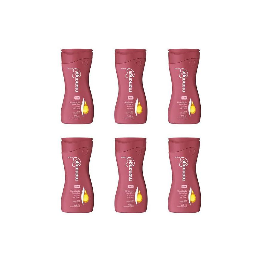 Monange Hidratante Corporal 200ml Extrato de Oliva - Kit C / 6un