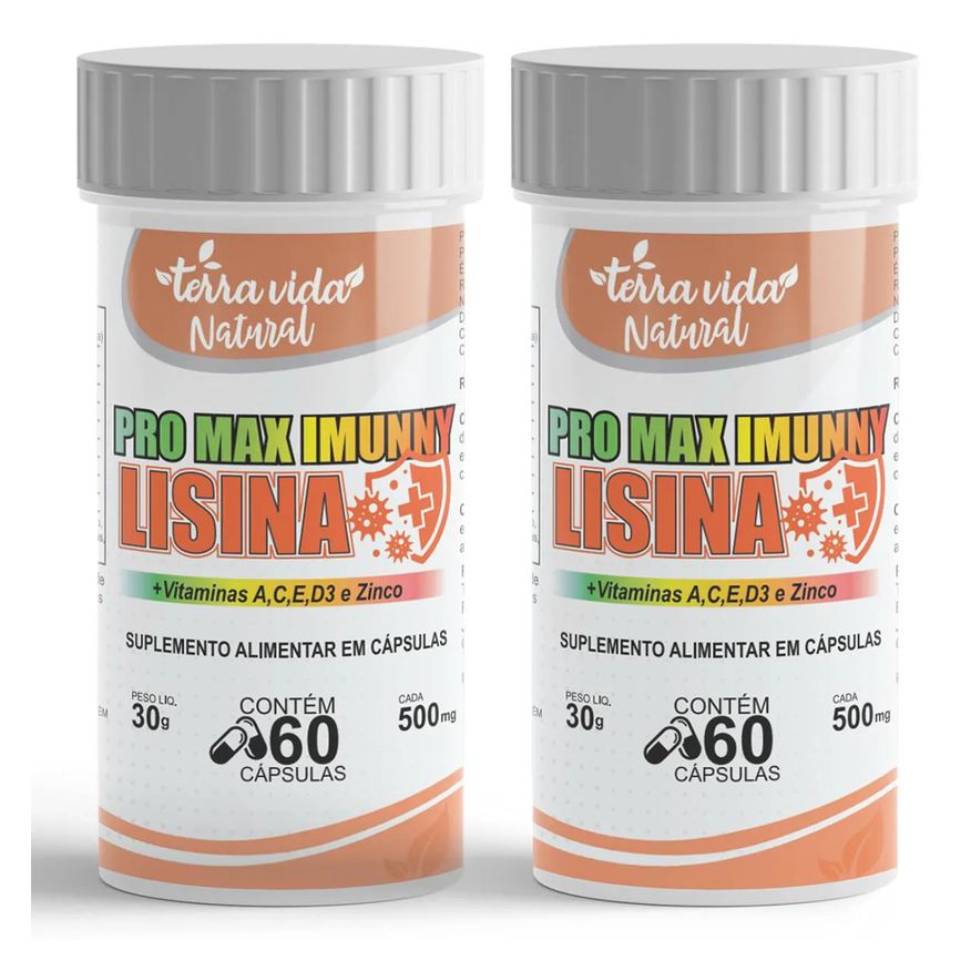 Terra Vida Natural 2 Lisina +vitaminas C,a,e,d3 e Zinco de 500mg - Sistema Imunológico