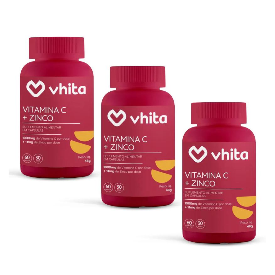 Vhita Vitamina C 1000mg e Zinco com 60 cápsulas ( 3 Unidades)