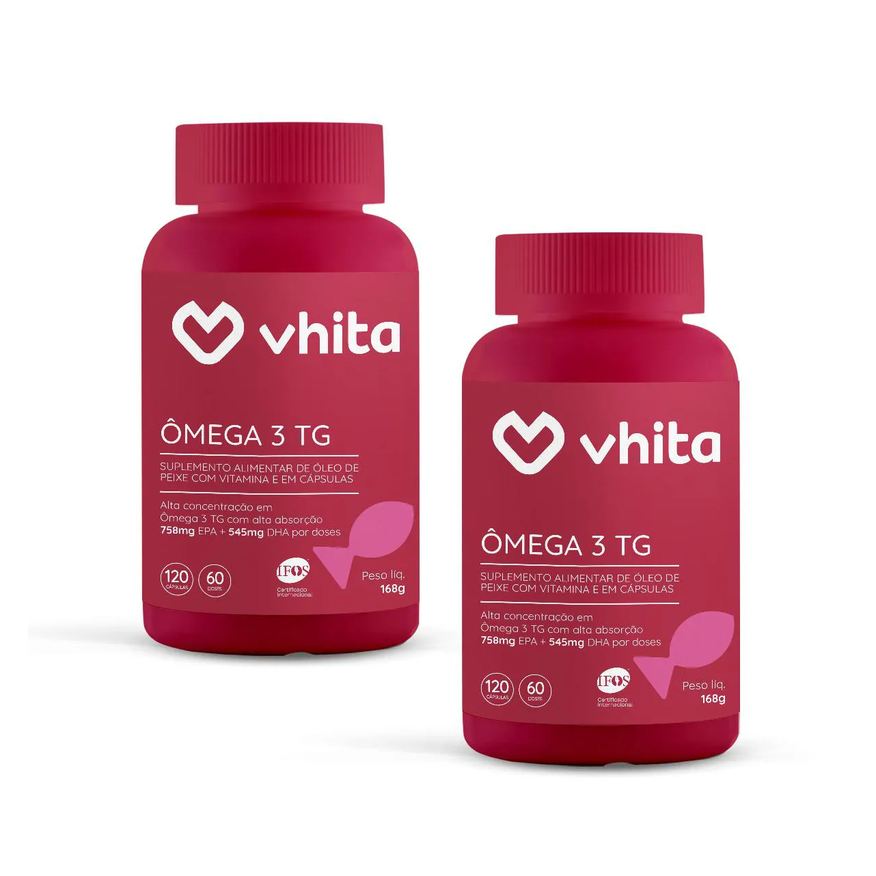 Vhita Ômega 3 1000mg Tg Importado e Rico Epa Dha com Selo Ifos e Vitamina e de 120 cápsulas ( 2 Unidades)