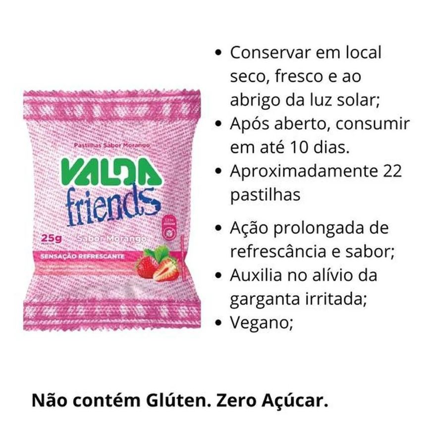 Friends Valda Pastilha Sabor Morango 10 Sachês de 25g Cada