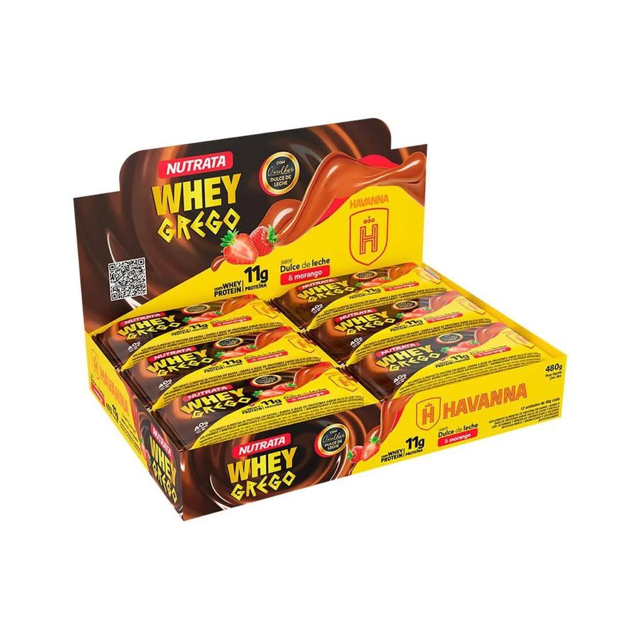 Whey Barra Grego Bar – 12 Unidades de 40g Dulce de Leche Havanna e Morango – Nutrata