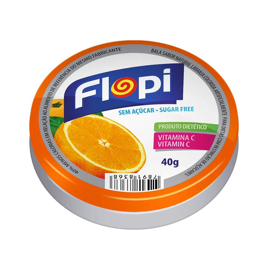 Flopi Bala Laranja Sem Açúcar 40g