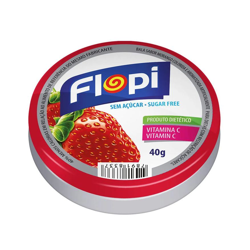 Flopi Bala Morango Sem Açúcar 40g