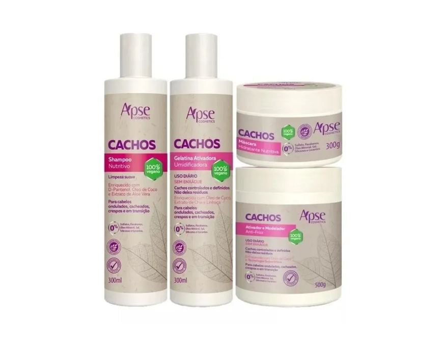 Apse Kit Cachos Shampoo, Gelatina, Máscara e Ativador