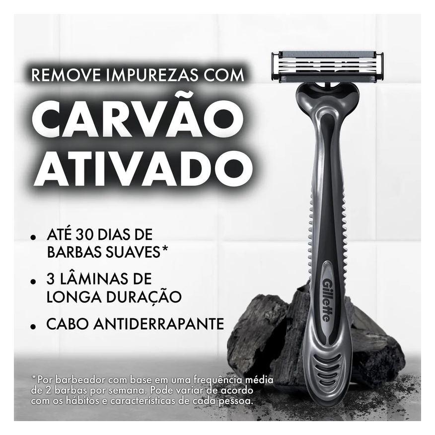 Gillette Aparelho de Barbear Descartável Prestobarba 3 Carvão Ativado 4 unidades