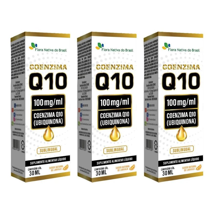 Flora Nativa Do Brasil Kit 3x Coenzima Q10 Sublingual em Gotas 30ml - Flora Nativa Sabor:laranja