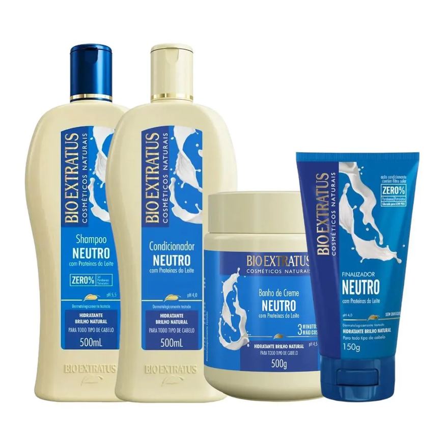 Bio Extratus Kit 1 Shampoo 1 Cond 1 Banho Creme Brilho Natural Neutro 500ml 1 Finalizador 150ml