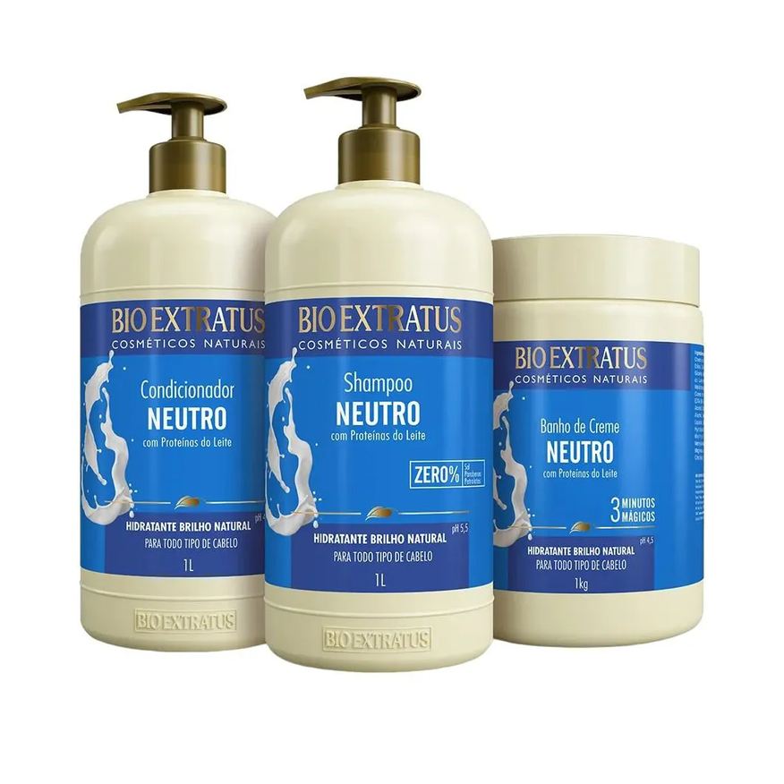 Bio Extratus Kit 1 Shampoo 1 Condicionador 1 Banho Creme Neutro 1L