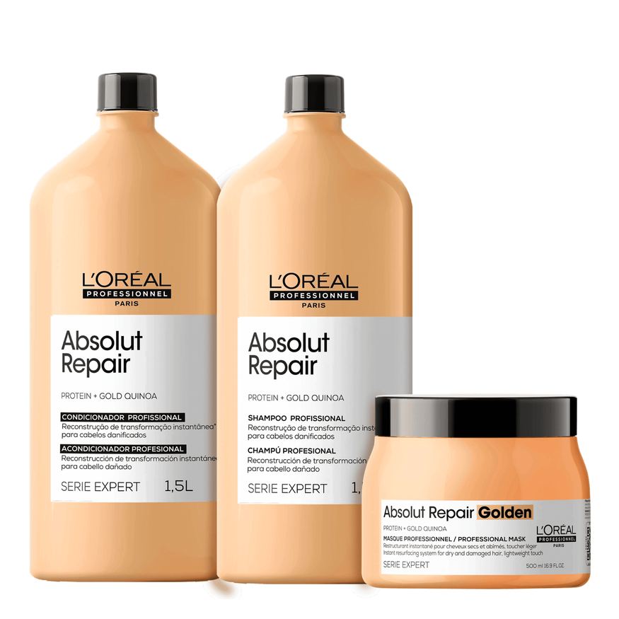 L’Oréal Kit Professionnel Serie Expert Absolut Repair Gold Quinoa + Protein Golden Salon Trio (3 Produtos)