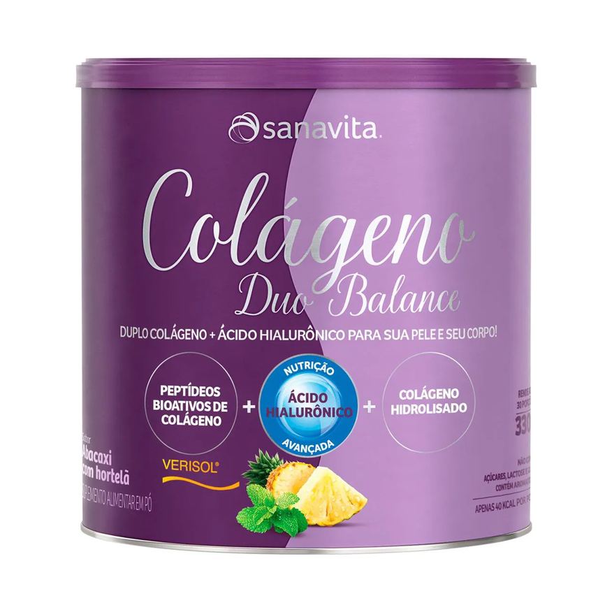 Sanavita Colágeno Duo Balance Abacaxi com Hortelã Sem Açúcar 330g