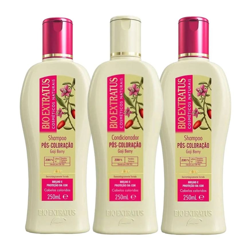 Bio Extratus Kit 2 Shampoo 1 Condicionador Proteção da Cor Pós Coloração 250ml