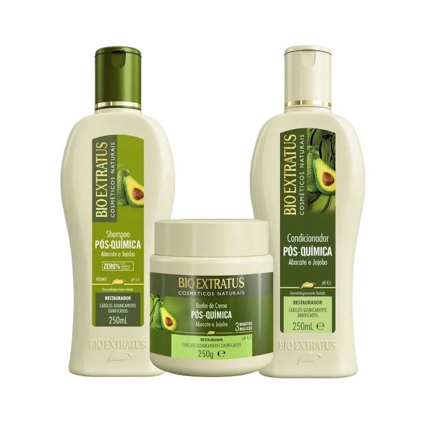 Bio Extratus Kit 1 Shampoo 1 Condicionador 1 Banho Creme Pós Quimica 250ml