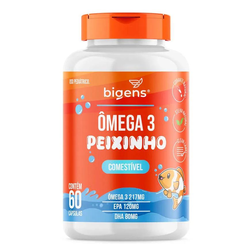 Natura Ômega 3 Peixinho Mastigável 60 Cápsulas | DHA + EPA Sabor Laranja, Corante Natural, Zero Açúcar | Bigens