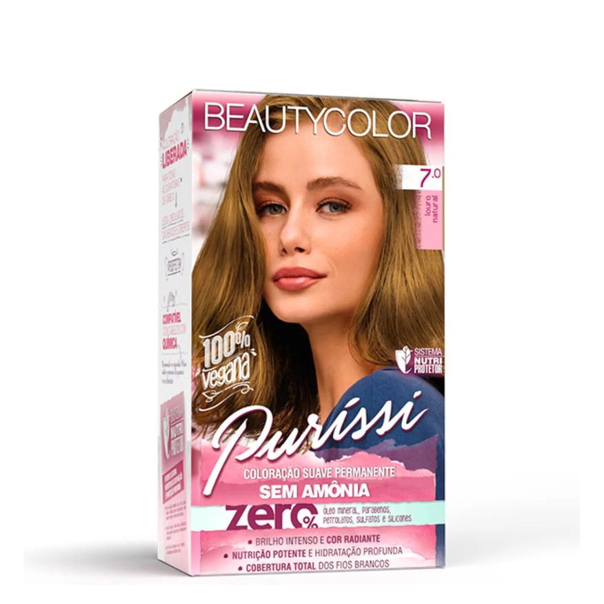 Beauty Color PURISSí COLORAçãO SUAVE PERMANENTE SEM AMôNIA 7.0 LOURO NATURAL BEAUTYCOLOR