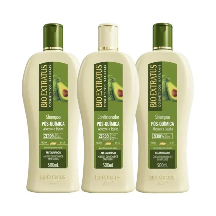 Bio Extratus Kit 2 Shampoo 1 Condicionador Tratamento Restaurador Pós Quimica 500ml