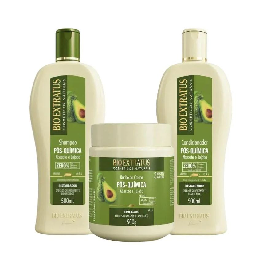 Bio Extratus Kit 1 Shampoo 1 Condicionador 1 Banho Creme Restaurador Pós Quimica 500ml