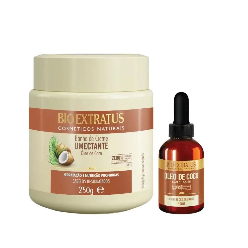 Bio Extratus Kit Umectante Umectação Capilar 1 Banho de Creme 250ml 1 Óleo Capilar de Coco 40ml