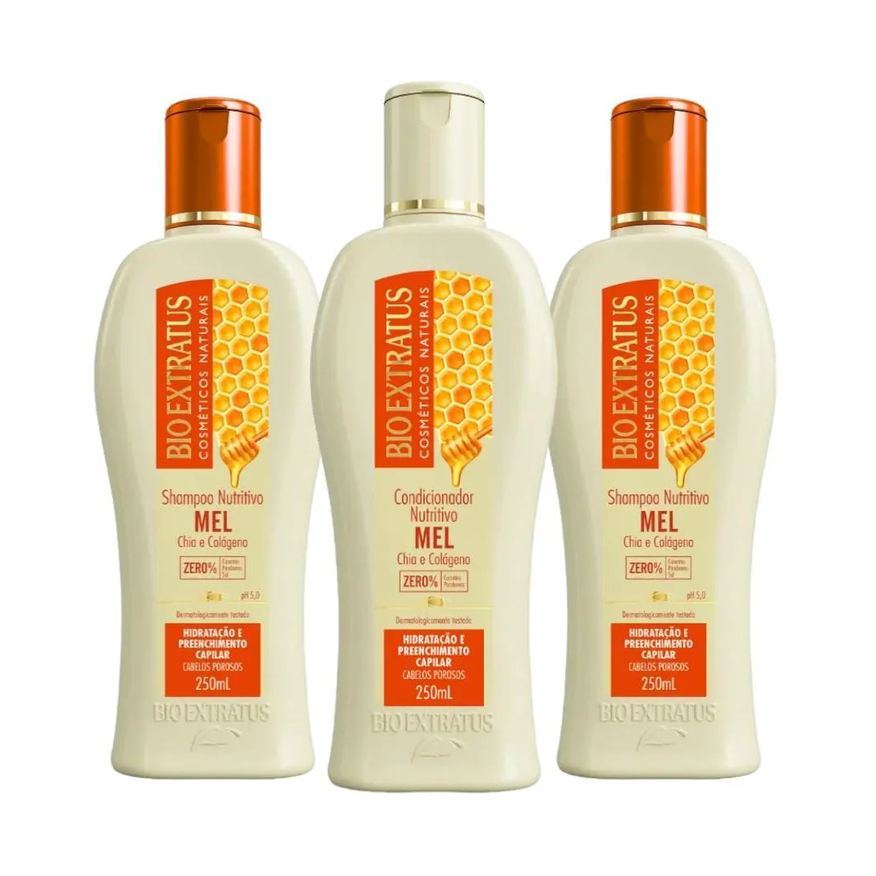 Bio Extratus Kit 2 Shampoo 1 Condicionador Mel Nutritivo 250ml