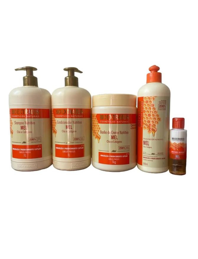 Bio Extratus Kit 1 Shamp 1 Condic 1 Banho 1L 1 Final. 500ml 1 Fix 55ml Mel Nutritivo