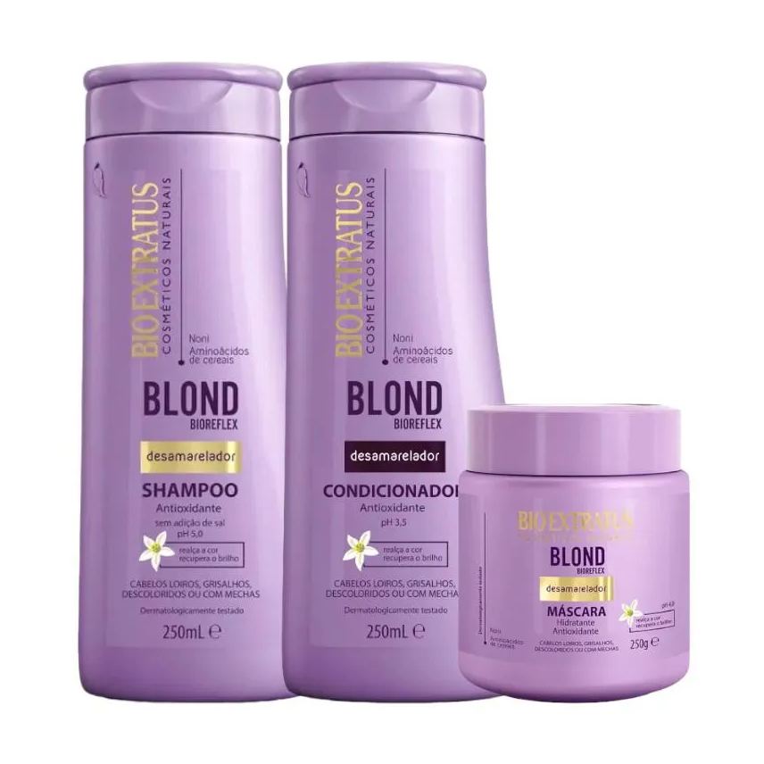 Bio Extratus Kit 1 Shampoo 1 Condicionador 1 Mascara Desamarelador Blond Bioreflex 250ml