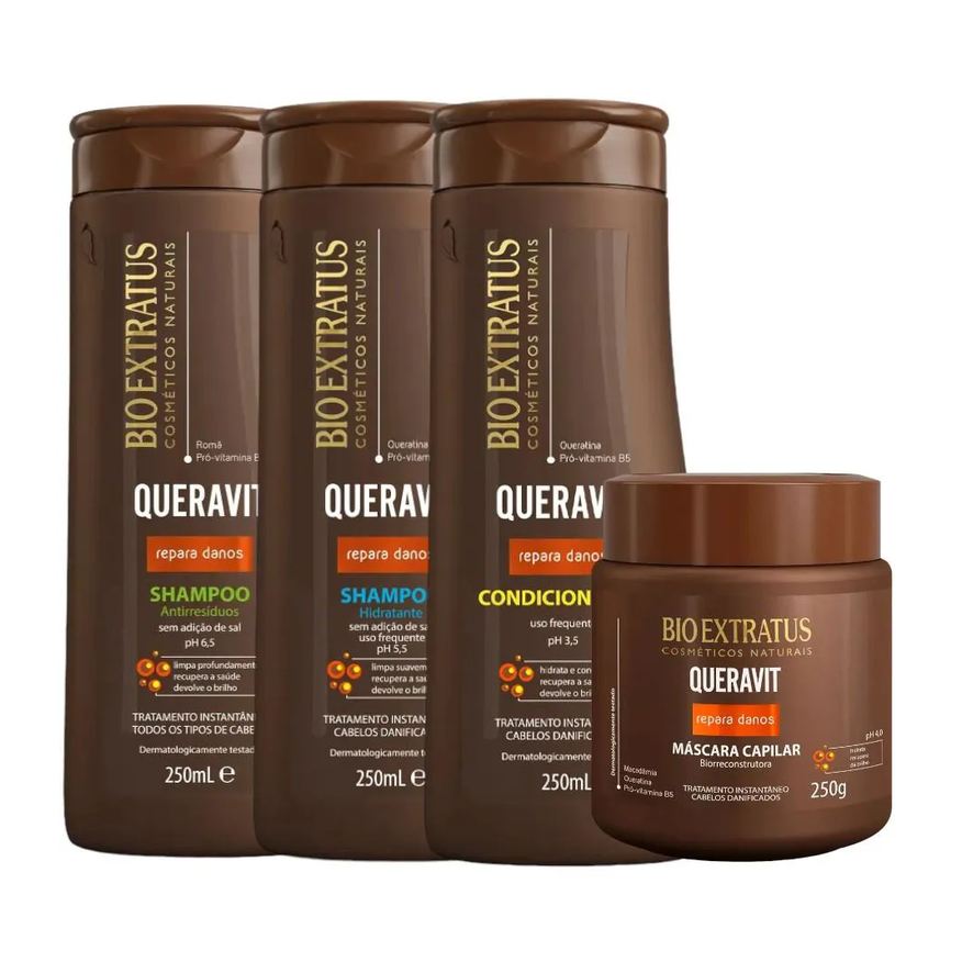 Bio Extratus Kit Queravit Limpeza Capilar 1 Shamp Hidratante 1 Shamp Antirresíduos 1 Cond 350ml 1 Máscara 250ml