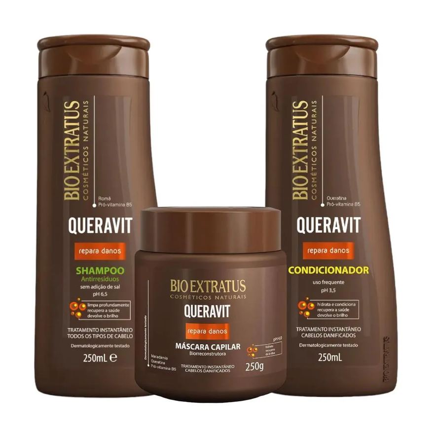 Bio Extratus Kit Queravit Limpeza Capilar 1 Shampoo Antirresíduos 1 Condicionador 1 Máscara 250ml