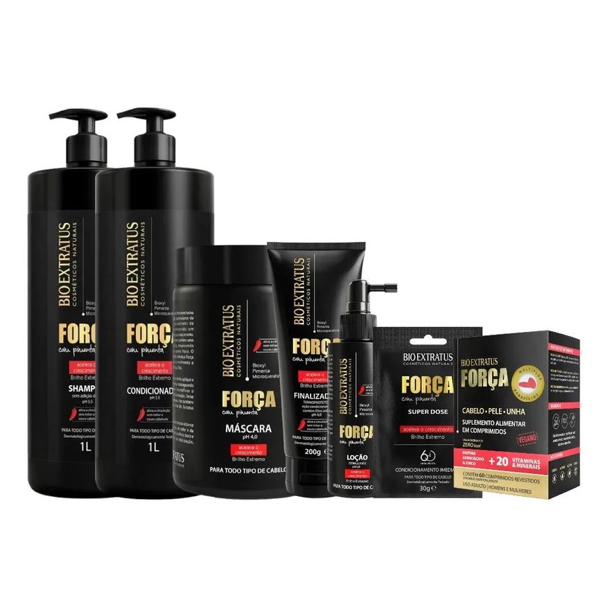 Bio Extratus Kit Força com Pimenta 7 Itens 1 Shamp 1 Cond 1L 1 Másc 1L 1 Final 1 Loção 1 Dose 1 Sup