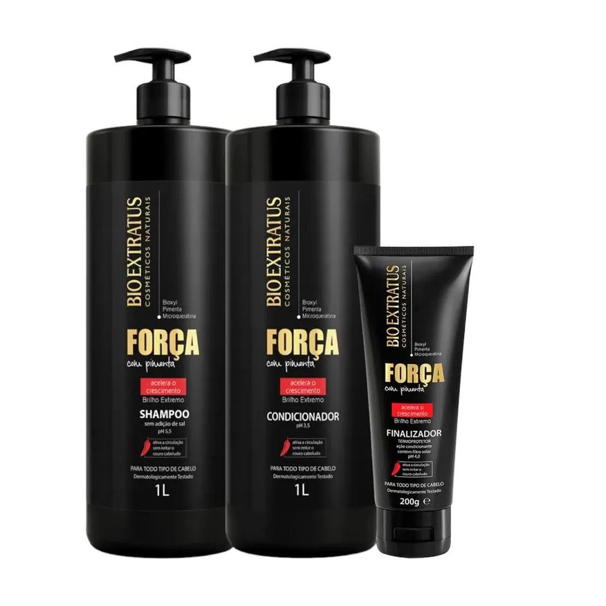 Bio Extratus Kit Força com Pimenta 1 Shampoo 1 Condicionador 1L 1 Finalizador 200ml