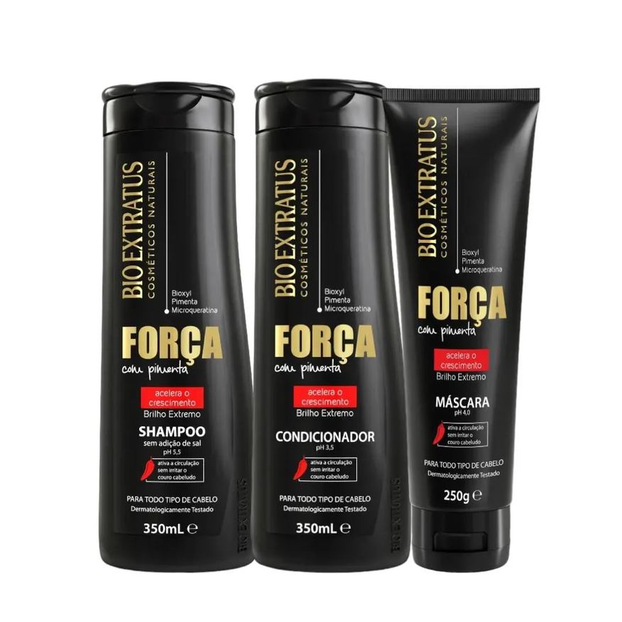 Bio Extratus Kit Força com Pimenta 1 Shampoo 1 Condicionador 350ml 1 Máscara 250ml