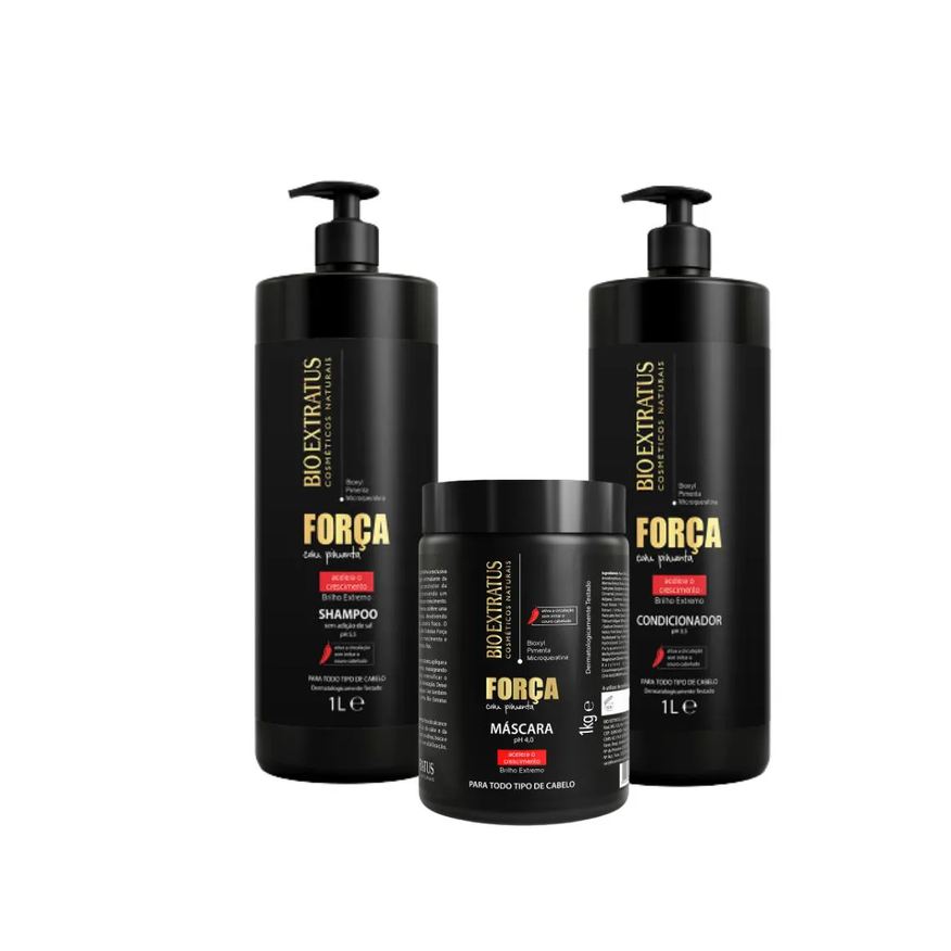 Bio Extratus Kit 1 Shampoo 1 Condicionador 1 Banho de Creme Força com Pimenta 1L