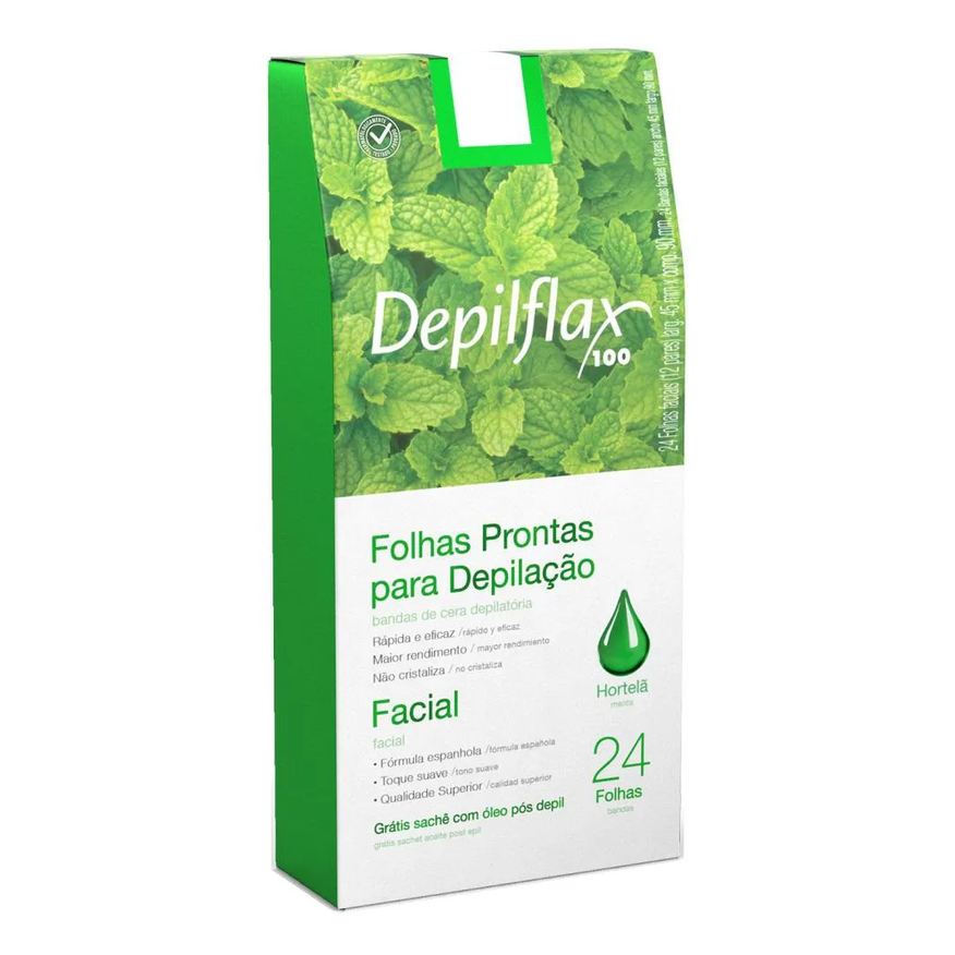 Depilflax Folhas Prontas Faciais Hortela com 24 unidades