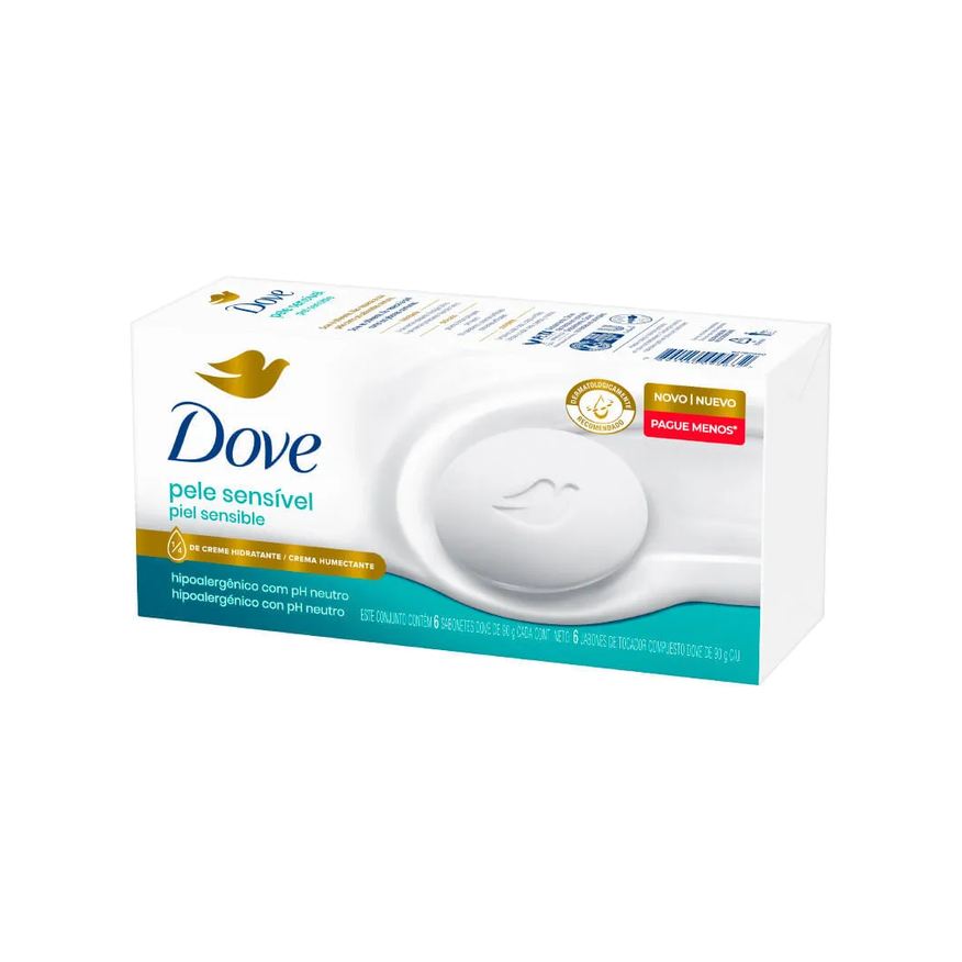 Dove Sabonete Barra Com 6x90g Pele Sensivel